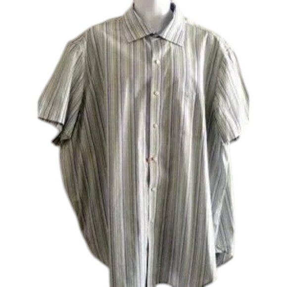 Tailorbyrd Men's Shirt 2XL Stripes Blue Green Purple Yellow Button Front SS - Picture 1 of 4